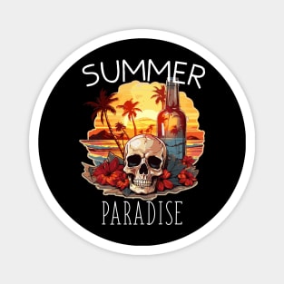 Skull and Empty Bottle - Summer Paradise (White Lettering) Magnet